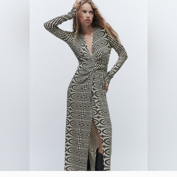 Zara Woman Drapped Printed Long Dress Bloggers Fav Size M Medium - Picture 2 of 7